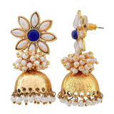 Flower 18K Gold Plated Blue Pearl Jhumki Earring For Women