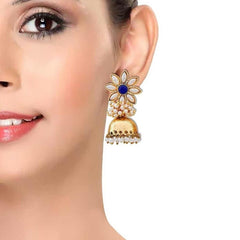 Flower 18K Gold Plated Blue Pearl Jhumki Earring For Women