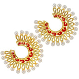 Chaand Bali Filigree Gold Red Meenakari Pearl Earring For Women