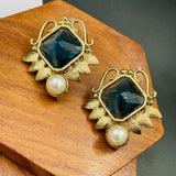 Faceted Blue Stone 18K Gold Plated Victorian Stud Earring For Women