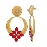 Red Turkish Flower Antique Gold Plated Turqoise Earring For Women