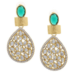 Festive Dangling American Diamond Kundan Polki Emerald Green Earring