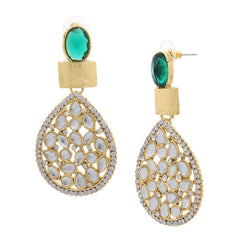 Festive Dangling American Diamond Kundan Polki Emerald Green Earring