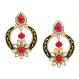 Flower Kundan Black Meenakari Gold Plated Earring For Women