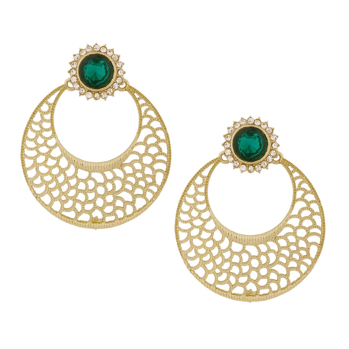 Chaand Bali Filigree Antique Rhodium Plated Green Earring For Women