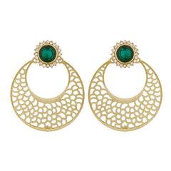 Chaand Bali Filigree Antique Rhodium Plated Green Earring For Women