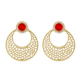Chaand Bali Filigree Antique Rhodium Plated Red Earring For Women
