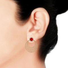 Chaand Bali Filigree Antique Rhodium Plated Red Earring For Women