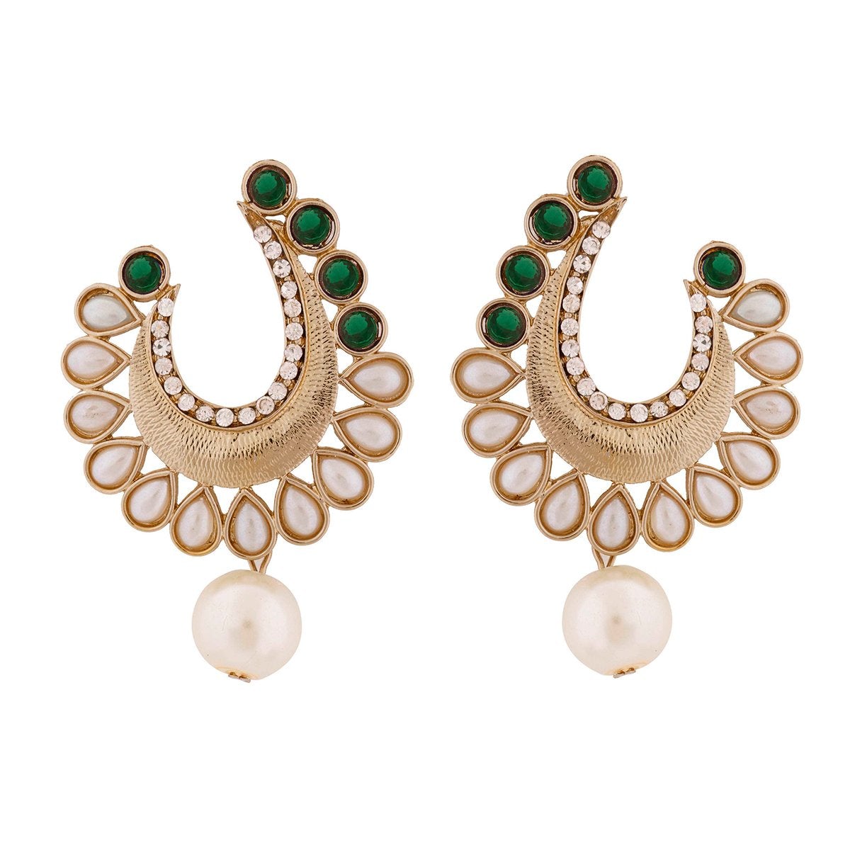 Crescent Antique Rhodium Green Cz Pearl Earring For Women