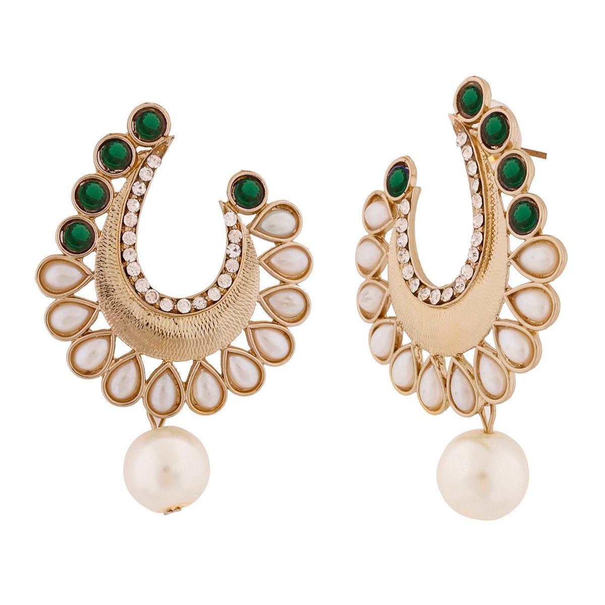 Crescent Antique Rhodium Green Cz Pearl Earring For Women