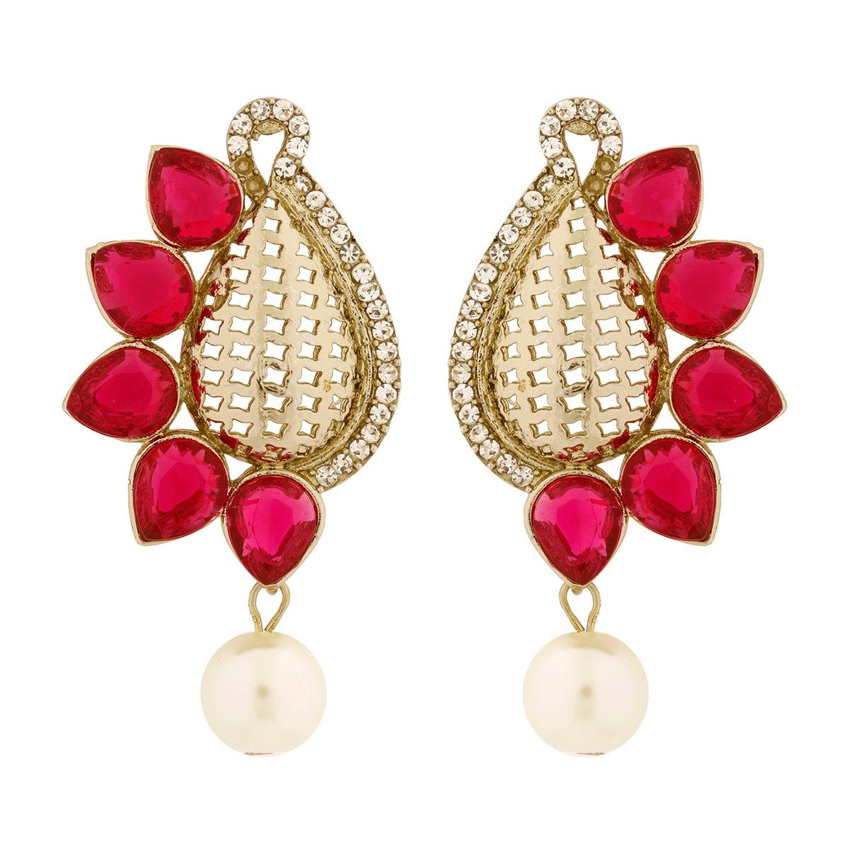 Designer Paisley Antique Rhodium Plated Pink Earring For Women