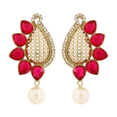 Designer Paisley Antique Rhodium Plated Pink Earring For Women