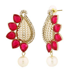 Designer Paisley Antique Rhodium Plated Pink Earring For Women