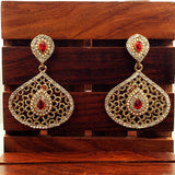Filigree Pear Red Antique Rhodium Dangling Earring For Women
