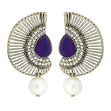 Filigree Crescent Antique Rhodium Blue Cz Pearl Earring For Women