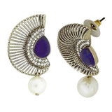 Filigree Crescent Antique Rhodium Blue Cz Pearl Earring For Women