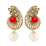 Paisley Filigree American Diamond Pearl Red Earring For Women