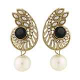 Paisley Filigree American Diamond Pearl Black Earring For Women