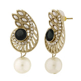 Paisley Filigree American Diamond Pearl Black Earring For Women