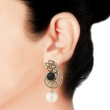 Paisley Filigree American Diamond Pearl Black Earring For Women