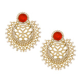 Chaand Bali Filigree American Diamond Pearl Silver Red Stud Earring