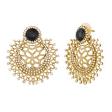 Chaand Bali Filigree American Diamond Pearl Rhodium Black Stud Earring For Women