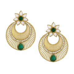 Chaand Bali Filigree Antique Rhodium Plated Green Earring For Women