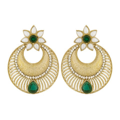 Chaand Bali Filigree Antique Rhodium Plated Green Earring For Women