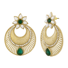 Chaand Bali Filigree Antique Rhodium Plated Green Earring For Women
