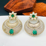 Chaand Bali Filigree Antique Rhodium Plated Green Earring For Women