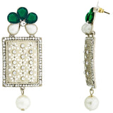 Designer American Diamond Green Pearl Rhodium Long Earring For Women