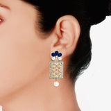 Designer American Diamond Blue Pearl Rhodium Long Earring For Women