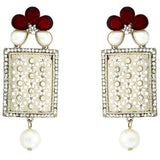 Designer American Diamond Ruby Red Pearl Rhodium Long Earring