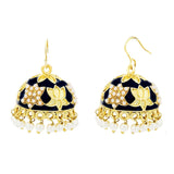 Lotus Gold Plated Black Meenakari Jhumki Earring For Women