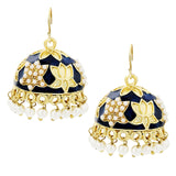 Lotus Gold Plated Navy Blue Meenakari Jhumki Earring For Women