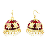 Lotus Gold Plated Maroon Meenakari Jhumki Earring For Women