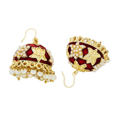 Lotus Gold Plated Maroon Meenakari Jhumki Earring For Women