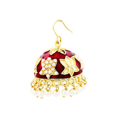 Lotus Gold Plated Maroon Meenakari Jhumki Earring For Women