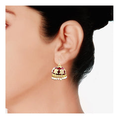 Lotus Gold Plated Maroon Meenakari Jhumki Earring For Women