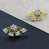 Flower Baguette 18K Gold Ear Cuff Jacket Stud Earring For Women