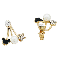 Flower Eternity Rose Gold Stud Earring + Cz Pearl Cuff Kada Combo