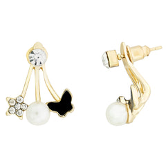 Flower Eternity Rose Gold Stud Earring + Cz Pearl Cuff Kada Combo