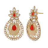 Flower Filigree Antique Rhodium Pearl Red Earring For Women