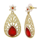 Pear Flower Filigree Antique Rhodium Pearl Red Earring For Women