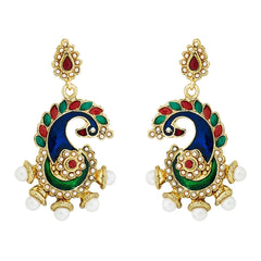 Peacock Meenakari Red Green Pearl Dangling Earring For Women