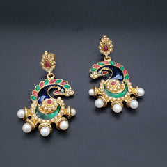 Peacock Meenakari Red Green Pearl Dangling Earring For Women