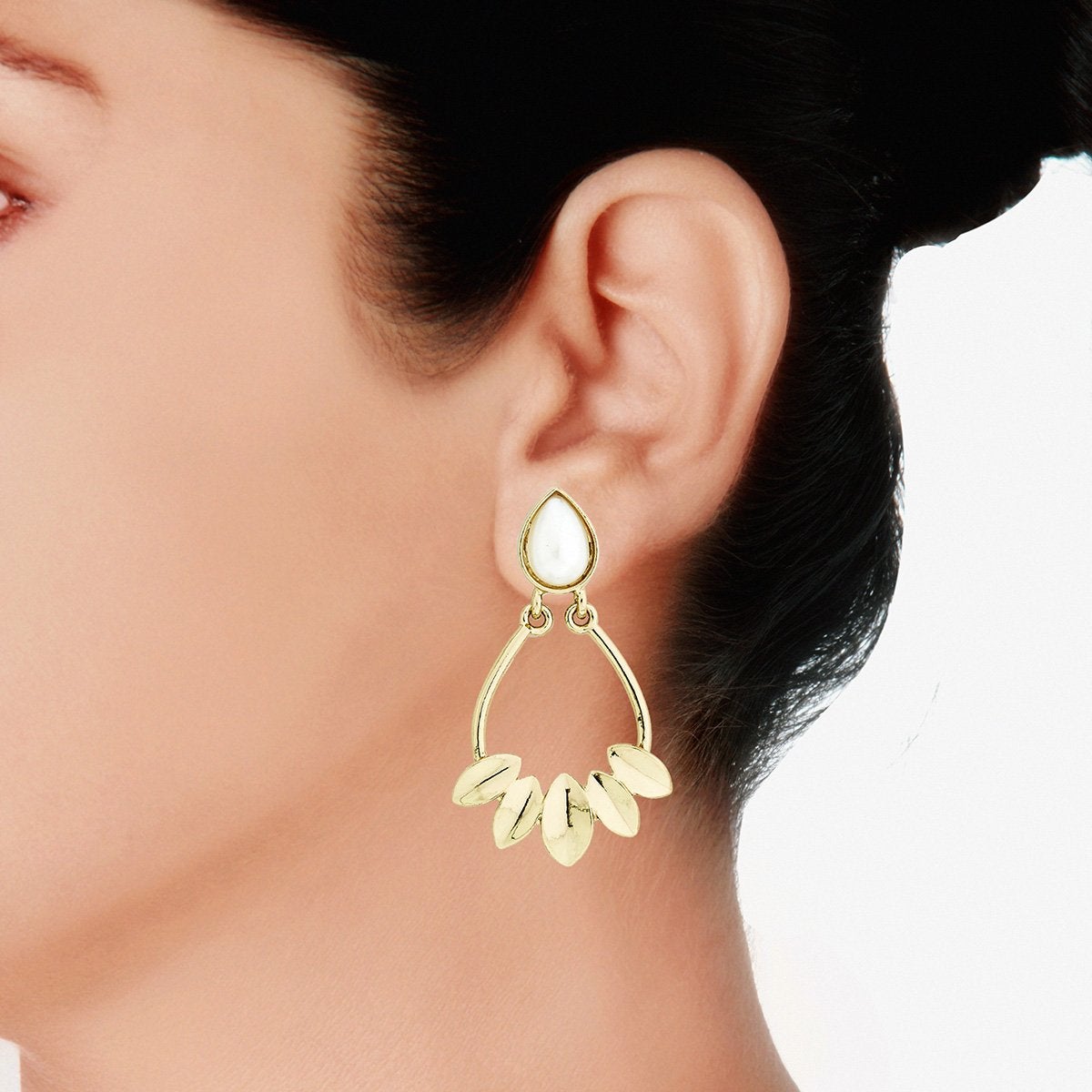 Italian Petal Pearl Gold Plated Dangling Earring For Women