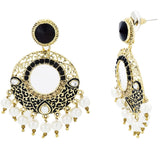 Chaand Bali Filigree Black Meenakari Kundan Pearl Earring For Women