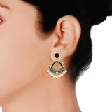 Chaand Bali Filigree Black Meenakari Kundan Pearl Earring For Women