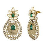 Flower Filigree Antique Rhodium Pearl Green Earring For Women